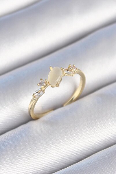 Inure Jewelry Brass Gold Color Zircon Stone Oval White Enameled Women's Ring