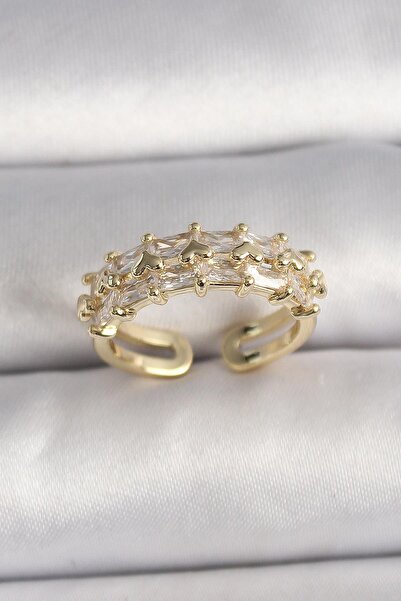 Inure Jewelry Brass Gold Color Zircon Stone Adjustable Ring