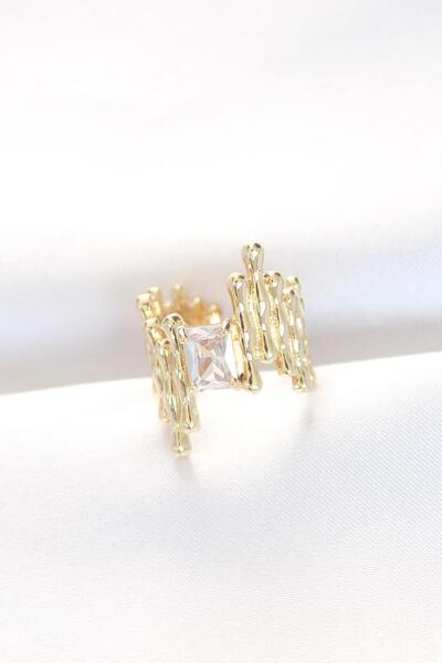 Inure Jewelry Gold Color Serrated Thick Baguette Stone Design Adjustable Ring