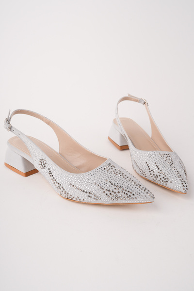 Silver Lady Women's Open Heel Shoes with Stone Accessories, Showy, Daily, Sty...