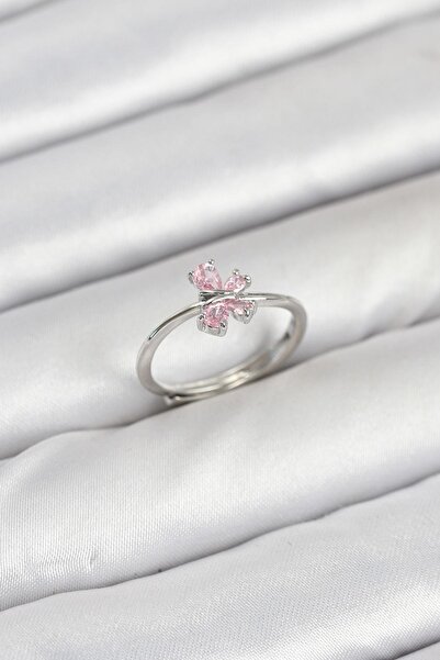 Inure Jewelry Brass Silver Color Pink Butterfly Women Ring