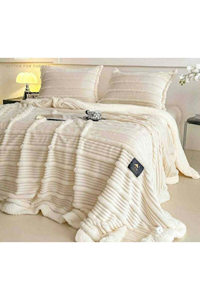 TURCIA Green 3D Blanket Set with Artificial Rabbit Fur & 2 Pillowcases | With...