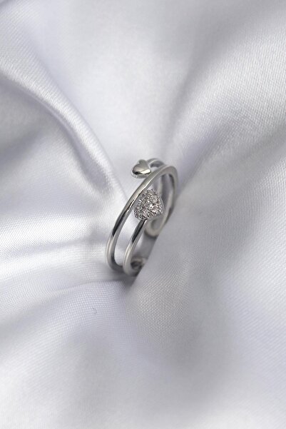 Inure Jewelry Brass Silver Color Zircon Stone Detail Heart Model Women's Ring