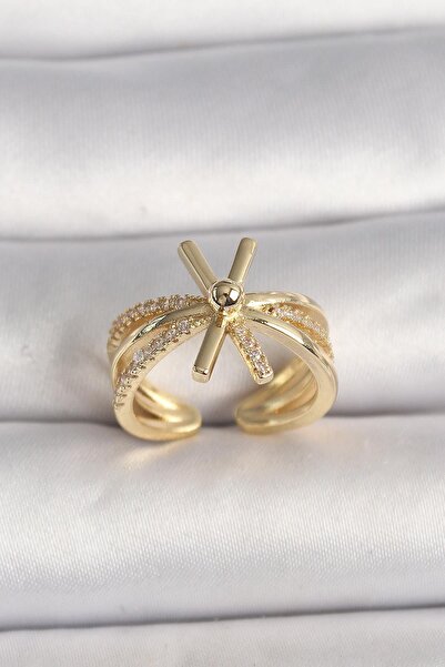 Inure Jewelry Brass Gold Color Adjustable Ziron Stone Women's Ring