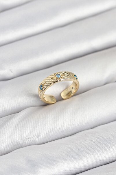 Inure Jewelry Brass Gold Color Blue Zircon Stone Polar Star Model Women's Ring