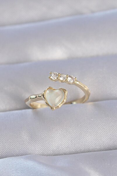 Inure Jewelry Brass Gold Color Zircon Stone Pearlescent Heart Model Adjustabl...