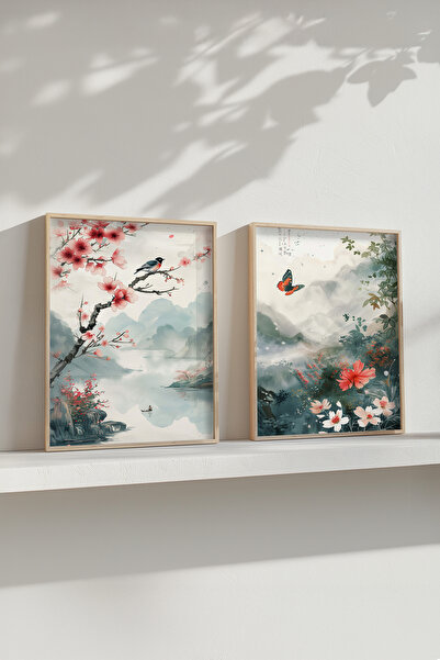 STARYUNA Set de pictură dublă cu tematică de flori, păsări și fluturi, cu ved...