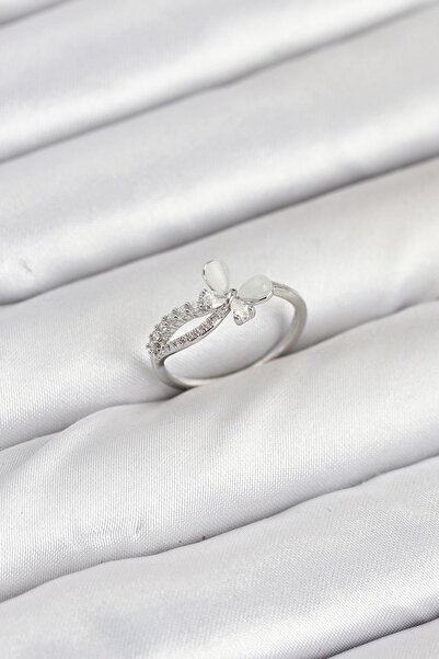 Inure Jewelry Brass Silver Color Butterfly Zircon Stone Women's Ring