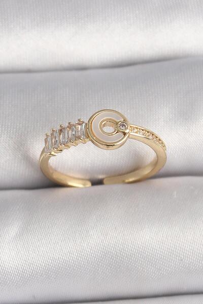 Inure Jewelry Brass Gold Color Zircon Stone Adjustable Women's Ring