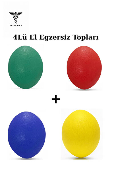 FixiCure 4Lü El Egzersiz Seti Stres Topu Fizik Tedavi El Çalıştırma Parmak Gü...