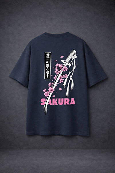 VEK Sakura Printed Oversized Unisex T-Shirt – Japanese Cherry Blossom Pattern...