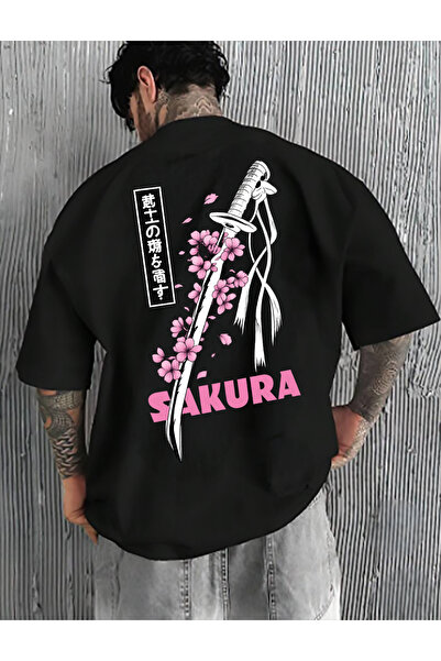VEK Sakura Printed Oversized Unisex T-Shirt – Japanese Cherry Blossom Pattern...