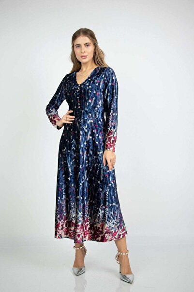Nichii Navy-Blue Floral Midi Dress