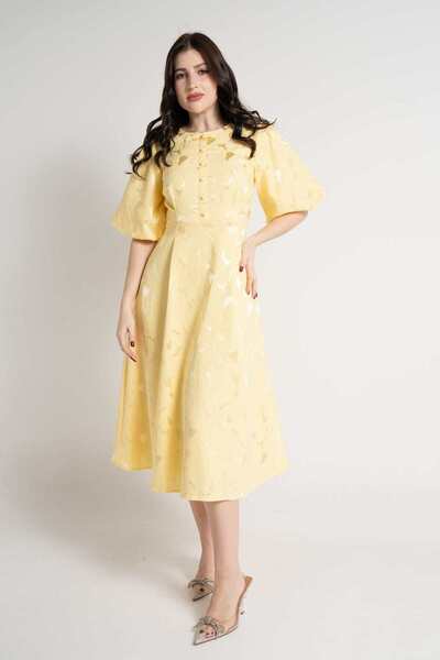 Nichii فستان ميدي أزرق فاتح بأكمام منفوخة