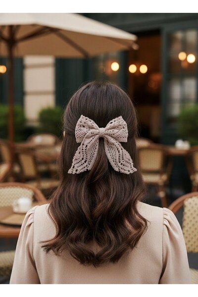 Toka Delisi Χειροποίητο ροζ δαντελένιο φιόγκο, αυτόματο κλιπ μαλλιών