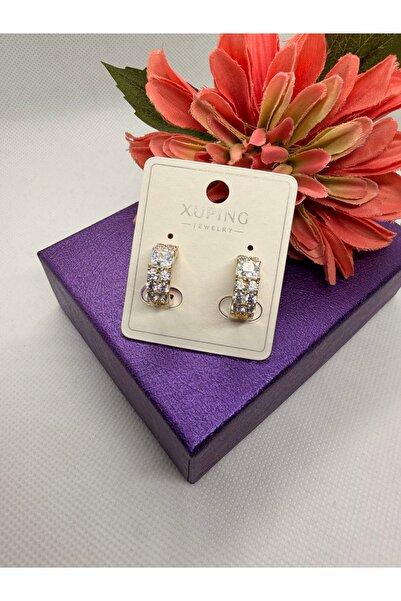 XUPING JEWELRY KUYUMCU SERİ 14K RENGİ BAGET ZİRKON TAŞLI ÇELİK KÜPE