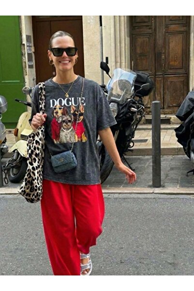 ibeeka Washable Anthracite Color Dogue! Printed T-Shirt Standard Size