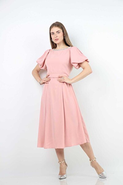 Nichii Black Plain Midi Belted Dress