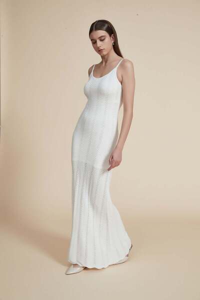 Yola White Solid Maxi Sleeveless Dress