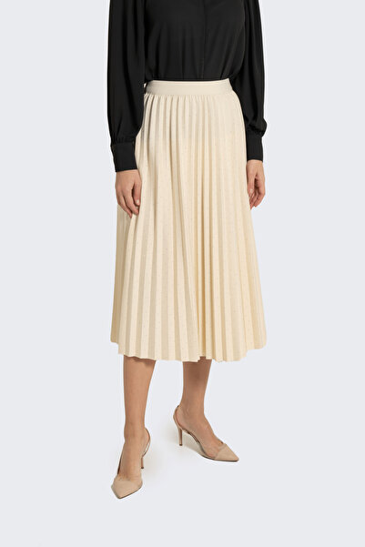 Yola Pleated Midi Skirt with Elastic Waist
