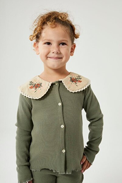 Teeny Weeny Kids طقم علوي وسفلي للفتيات مع ياقة مزينة بالزهور