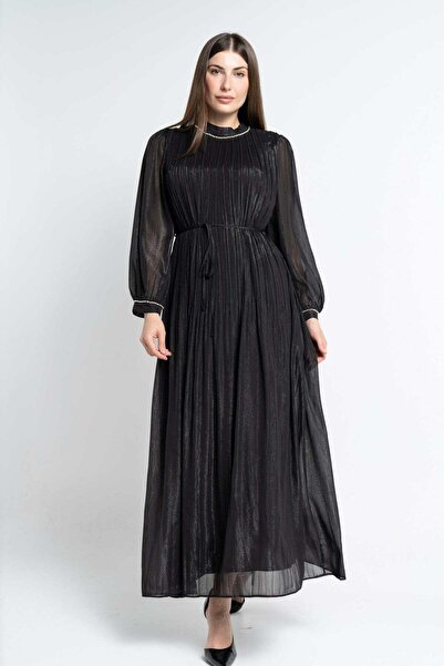 Nichii Black Solid Maxi Belted Dress