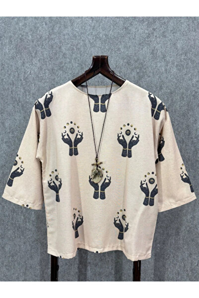FıttingRoom Oversize Poor Sleeve Washed Bohemian Cotton Woven Tshirt