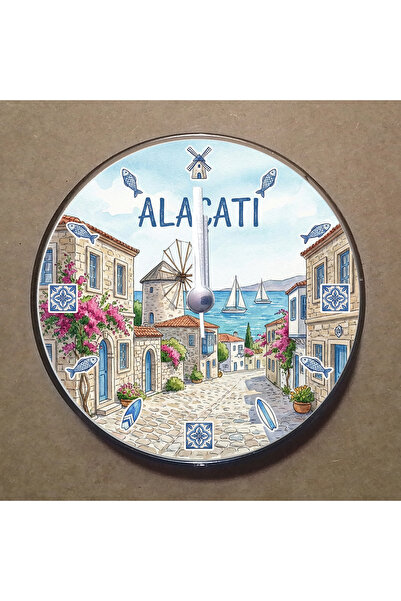 BK Design Alaçatı Temalı Magnet Saat Buzdolabı Süsü Duvar Saati 10,5cm MS2004