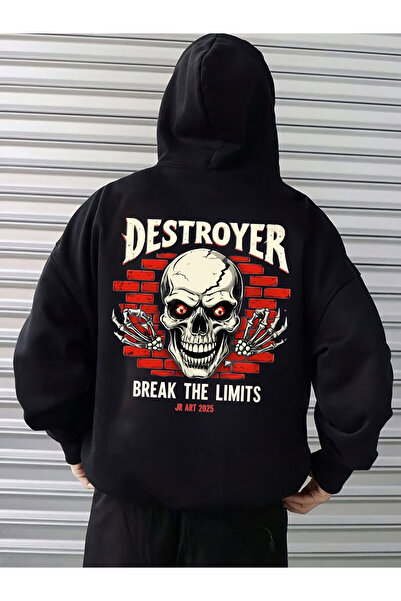 ELAN WEAR Arka Printed white Oversized hooded sweatshirt hoodie