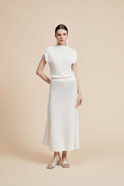 Yola White Plain Maxi High-Neck Dress
