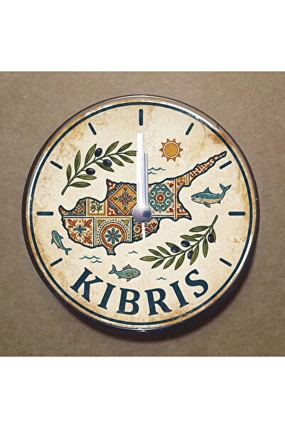BK Design Kıbrıs Temalı Magnet Saat Buzdolabı Süsü Duvar Saati 10,5cm MS3005