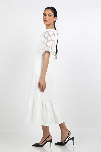 Nichii فستان ميدي أسود سادة مكشكش