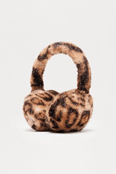 Gia Peluş Tüylü Sıcak Tutan Kışlık Leopar Kulaklık