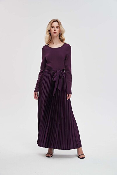 Livia Purple Solid Maxi Long-Sleeve Dress