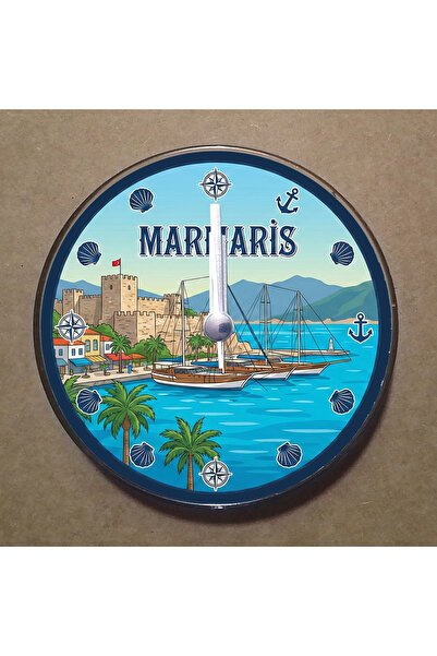BK Design Marmaris Temalı Magnet Saat Buzdolabı Süsü Duvar Saati 10,5cm MS2035