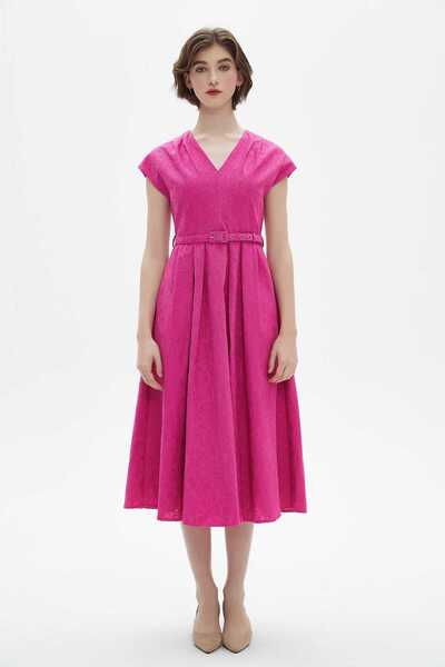 Nichii Ruffled Short Sleeve V-Neck Midi Dress