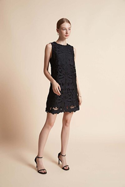 Yola Black Patterned Mini A-Line Dress