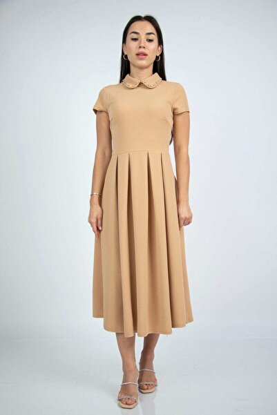 Nichii White Solid Midi A-Line Dress