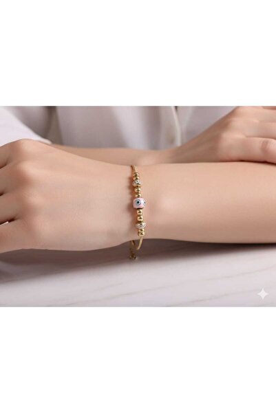 Lumyra Jewelry Pembe Nazar Boncuklu Gold Yılan Zincirli Bileklik