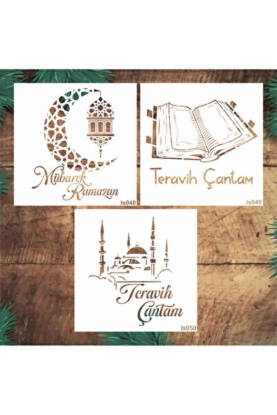 STENCİLTASARIM Stencil Tasarım IS051 25x25cm 3 lü İslami set SET66, Duvar, Eş...