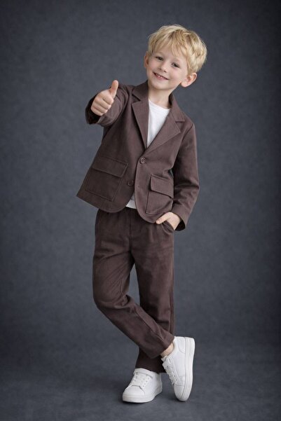 Alvadonna Woven Linen Look Jacket Pants Two-Piece Boys' Bottoms and Tops Set