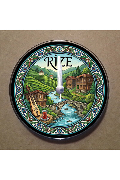 BK Design Rize Temalı Magnet Saat Buzdolabı Süsü Duvar Saati 10,5cm MS1059