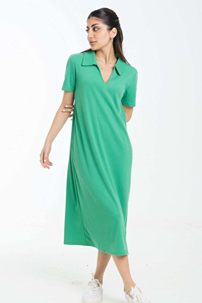 Nichii Blue Plain Midi Short-Sleeve Dress