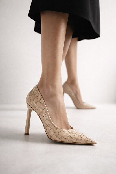 Firibu Nude Kroko Kadın Klasik Stiletto Topuklu Ayakkabı Özel Gün & Ofis