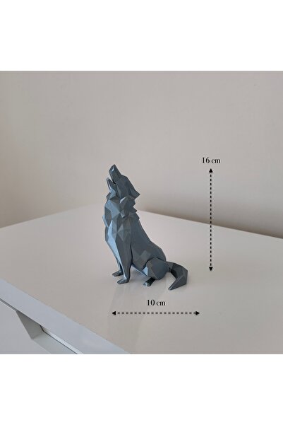 3DcraftTr Dekoratif Geometrik Kurt Heykeli - Modern Uluyan Kurt Biblo 16 cm G...