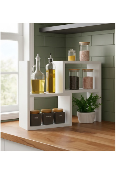 Cansumobilya Çok amaçlı tezgah üstü ayarlanabilir beyaz Raf