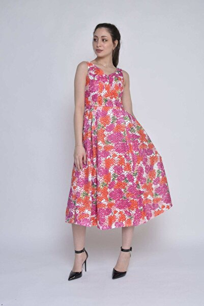 Nichii Multicolor Floral Midi V-Neck Dress