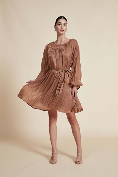 Yola Mini Brown A-Line Belted Dress