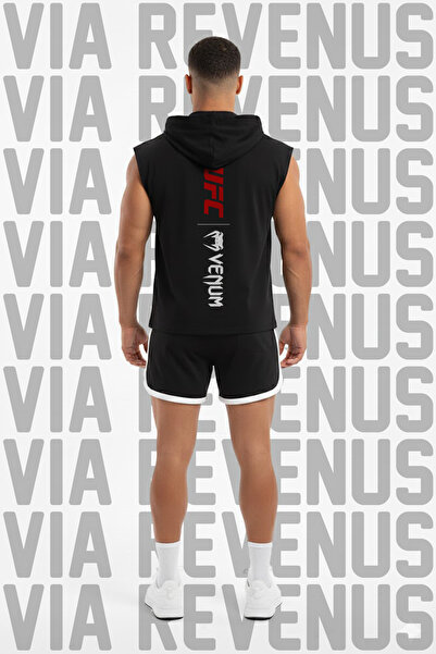 Vordevia Ufc Printed Hooded Sleeveless Sports T-Shirt and Piped Sports Shorts...