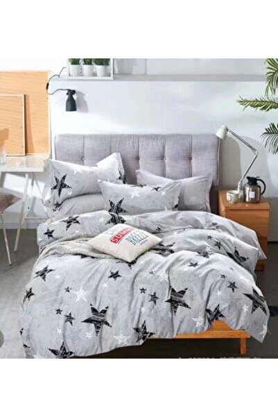 JOJO Double Bed Linen Set from Fine Cotton with Elastic, 6 Pieces - Gray with...